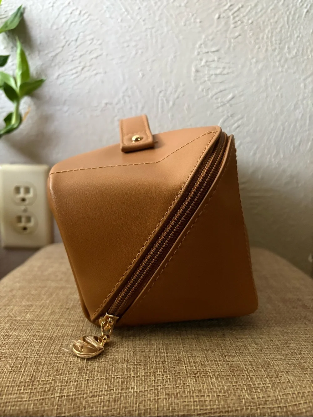 Tan Leather Cosmetic Travel Case